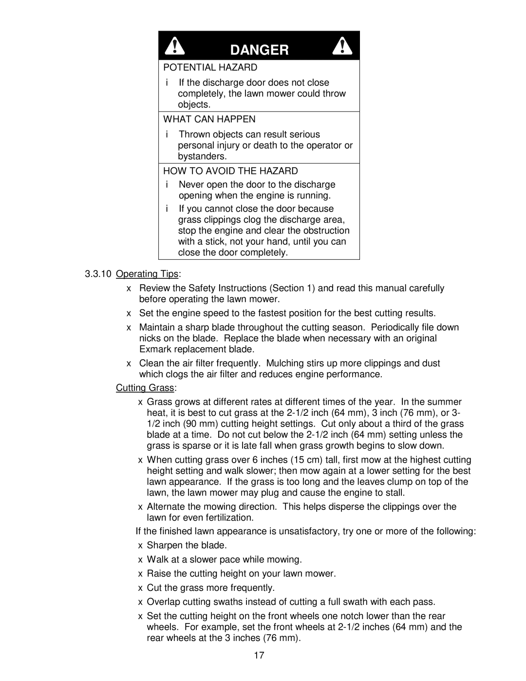 Exmark Metro 26 manual Potential Hazard 