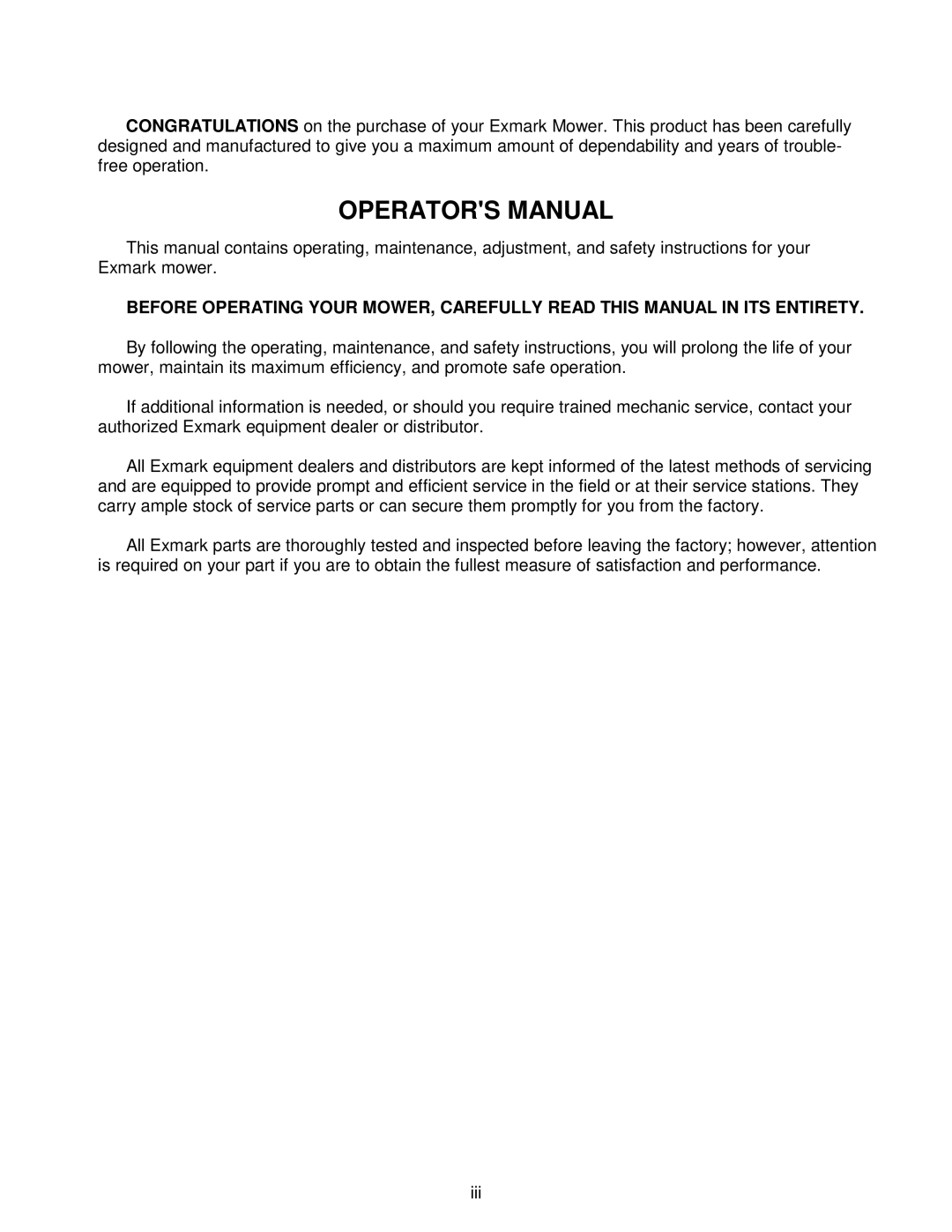 Exmark Metro 26 manual Operators Manual 