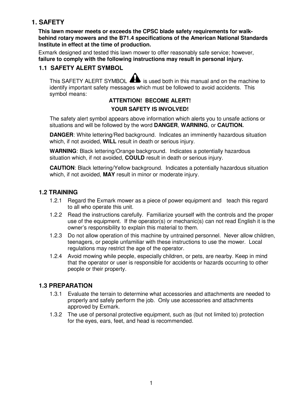 Exmark Metro 26 manual Safety Alert Symbol, Training, Preparation 