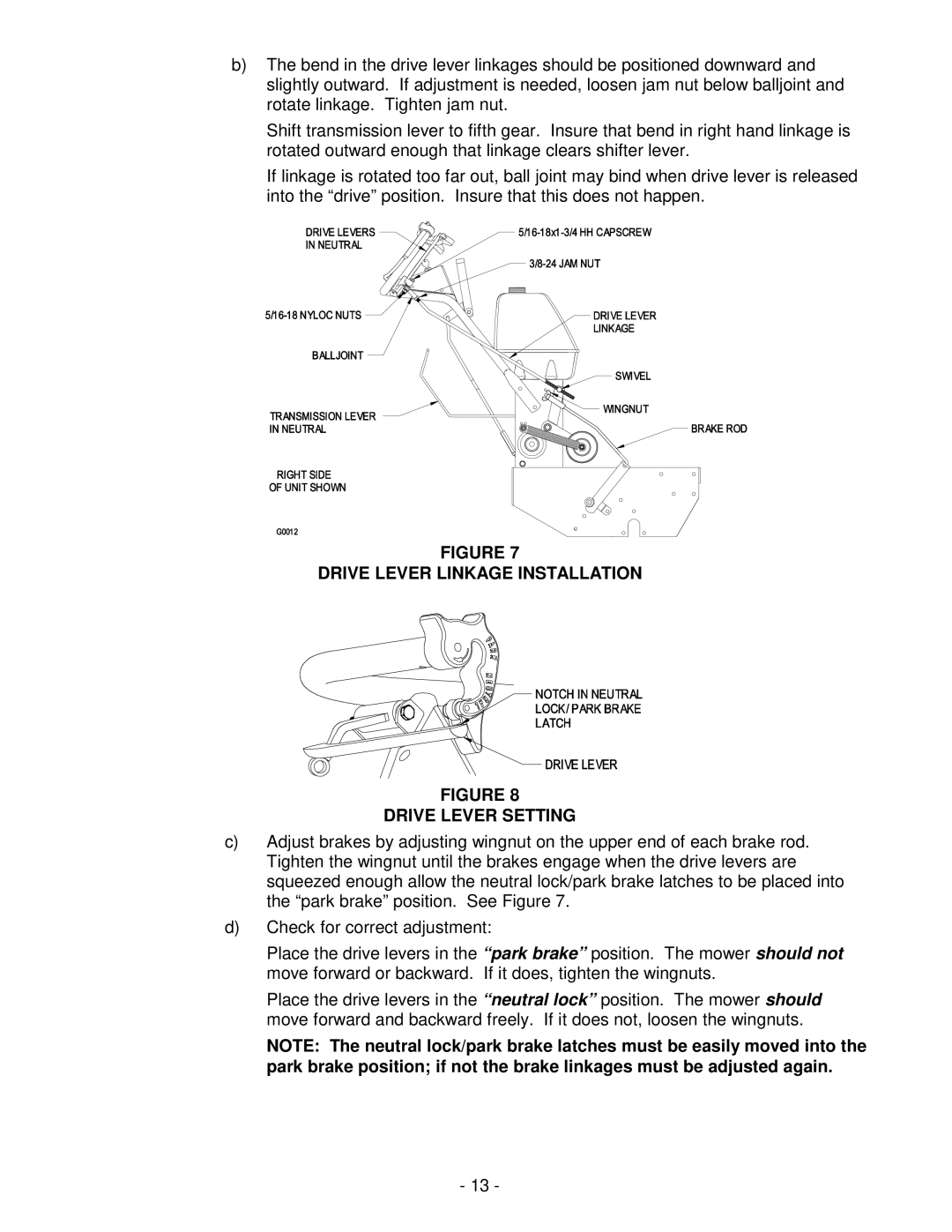 Exmark Metro HP manual Drive Lever Linkage Installation Drive Lever Setting 