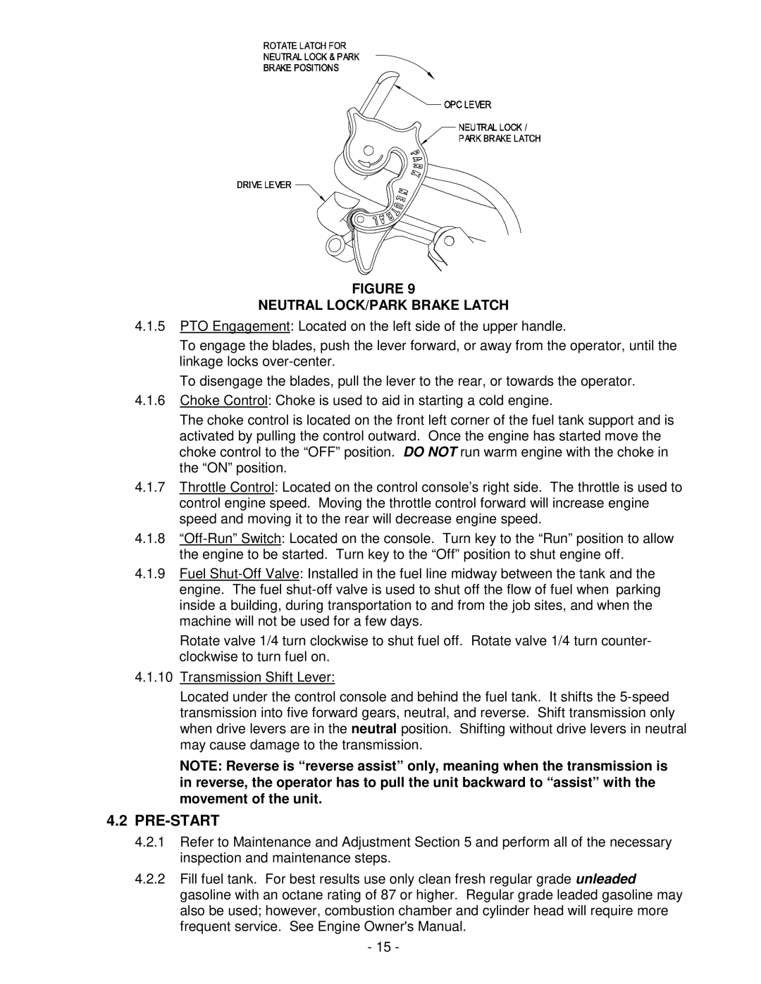 Exmark Metro HP manual Pre-Start, Neutral LOCK/PARK Brake Latch 