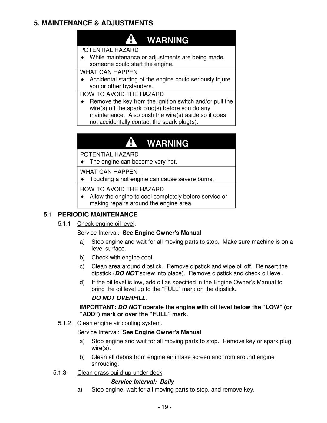 Exmark Metro HP manual Maintenance & Adjustments, Periodic Maintenance 