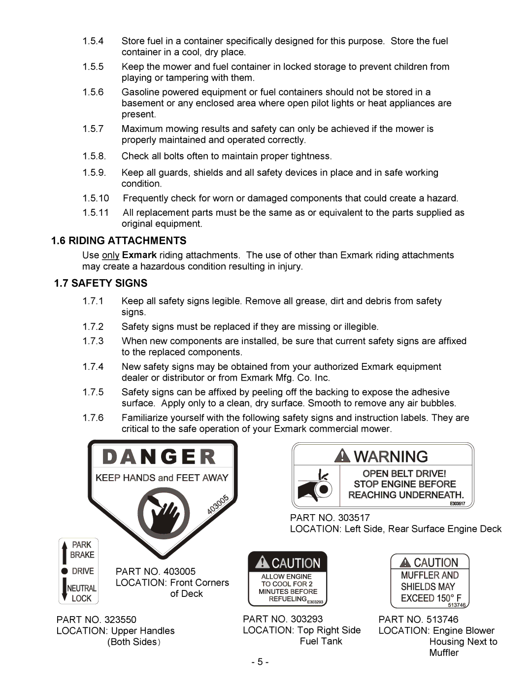 Exmark Metro manual Riding Attachments, Safety Signs 