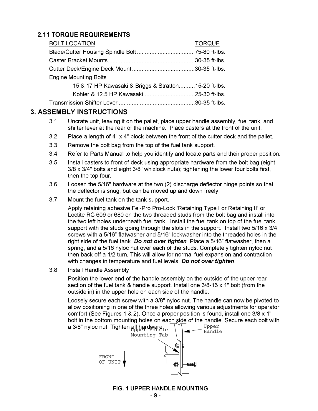 Exmark Metro manual Assembly Instructions, Torque Requirements 