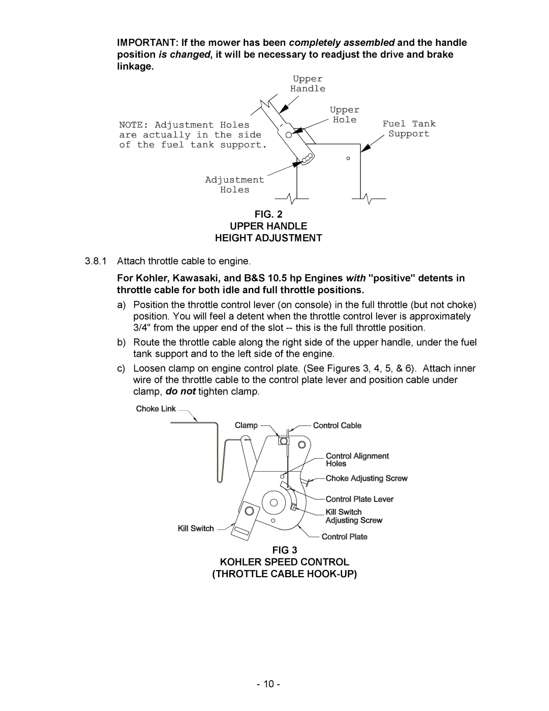 Exmark Metro manual Upper Handle Height Adjustment, Kohler Speed Control Throttle Cable HOOK-UP 