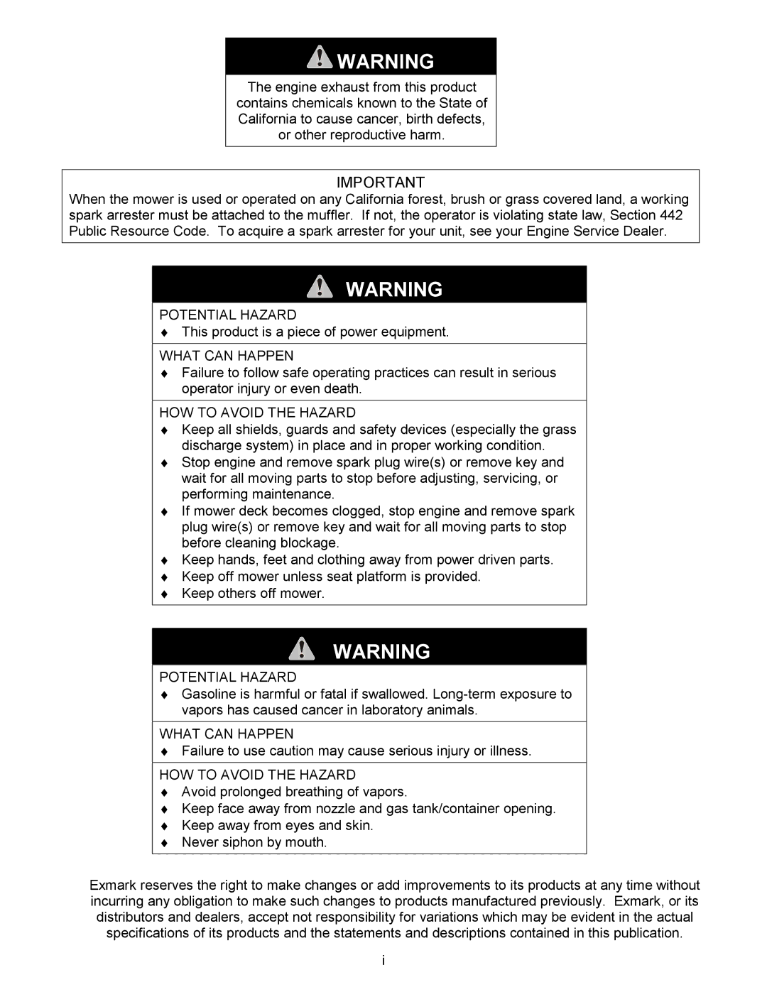 Exmark Metro manual Potential Hazard 