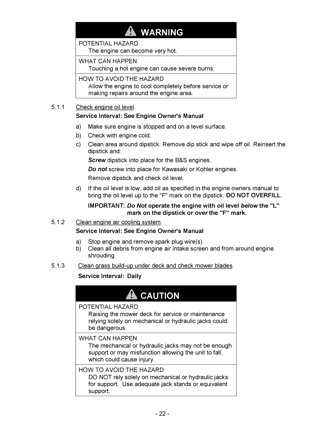 Exmark Metro manual Service Interval Daily 