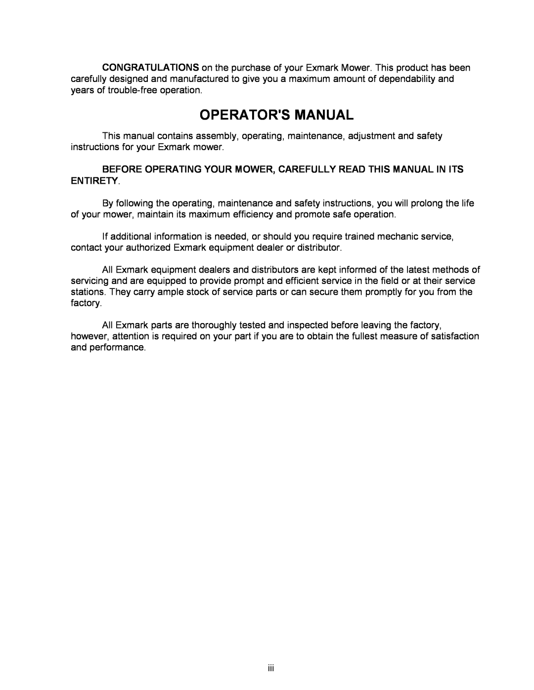 Exmark Metro manual Operators Manual 