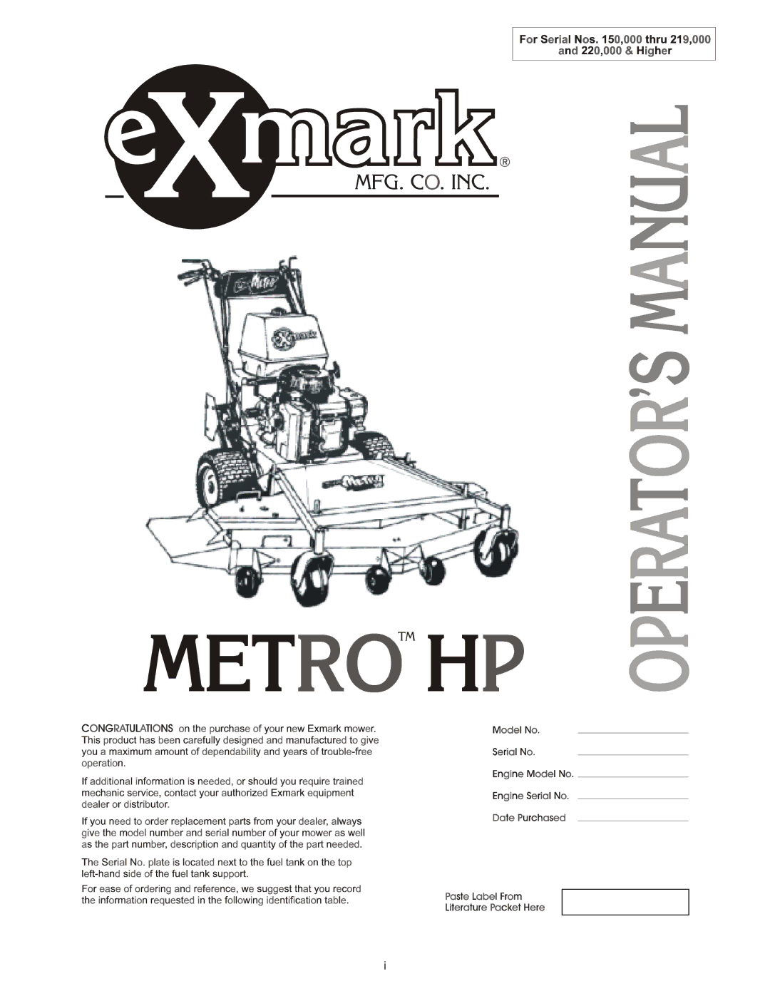 Exmark MHP3615KC, MHP3614KA, MHP3615KA, MHP4816BV, MHP4815KC manual 