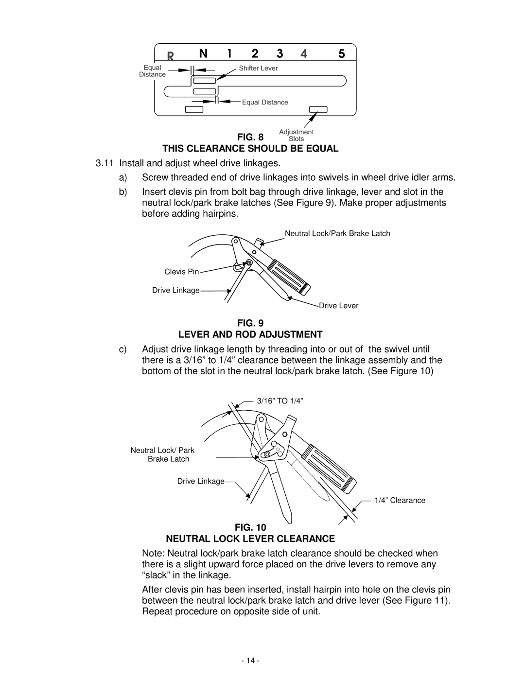 Exmark MHP3615KC, MHP3614KA manual This Clearance should be Equal, Lever and ROD Adjustment, Neutral Lock Lever Clearance 