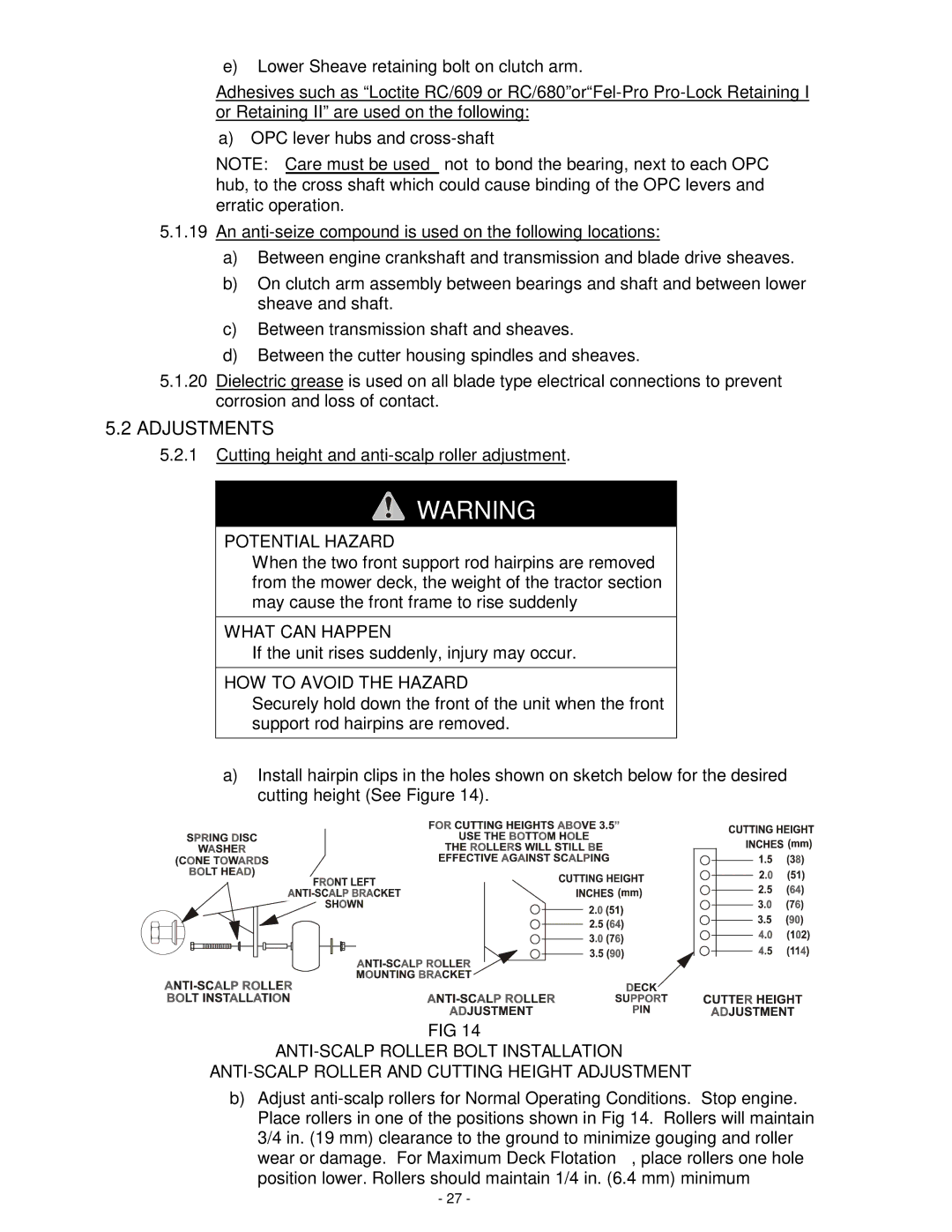 Exmark MHP3615KA, MHP3614KA, MHP3615KC, MHP4816BV, MHP4815KC manual Adjustments 