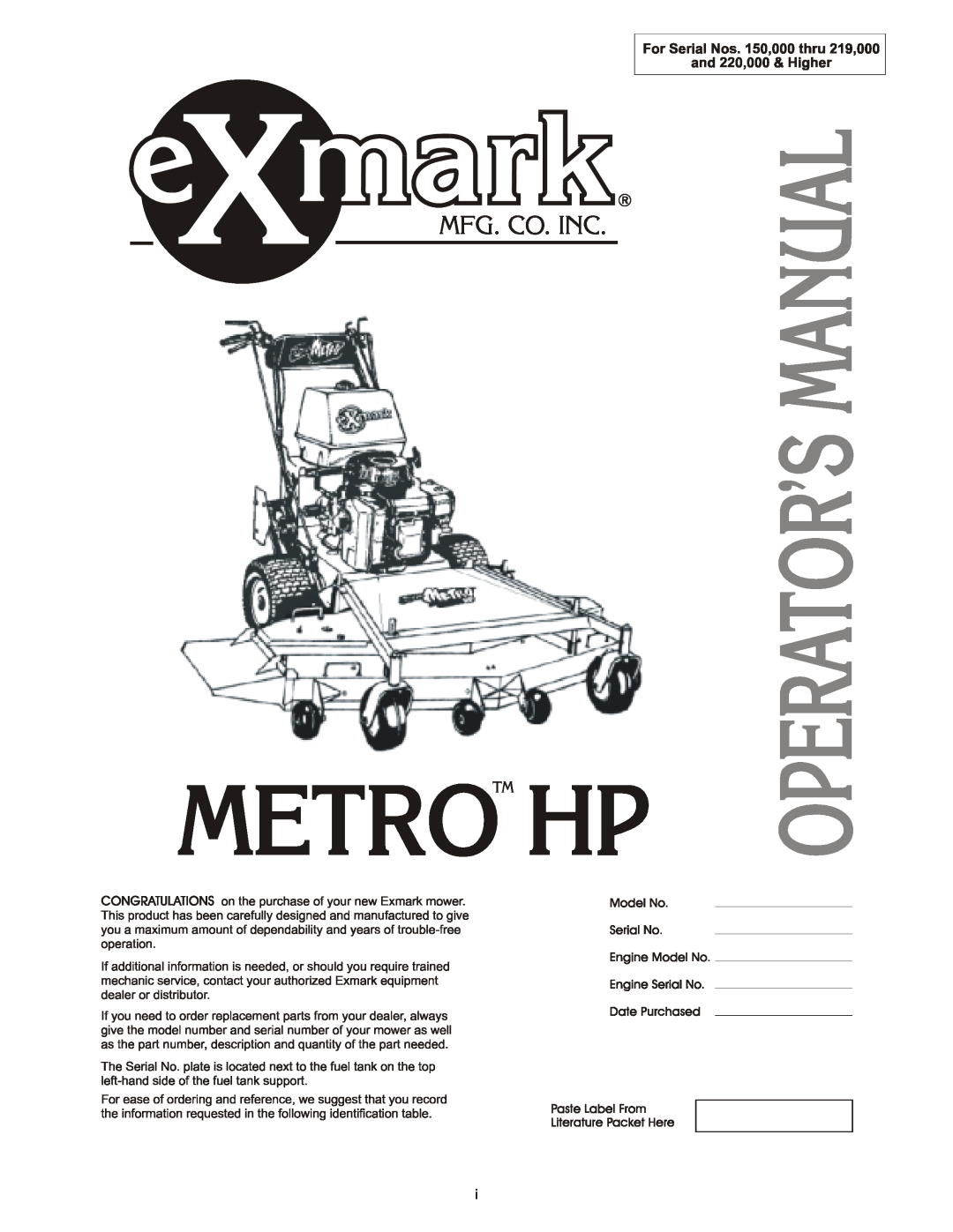 Exmark MHP3615KC, MHP3614KA, MHP3615KA, MHP4816BV, MHP4815KC manual 