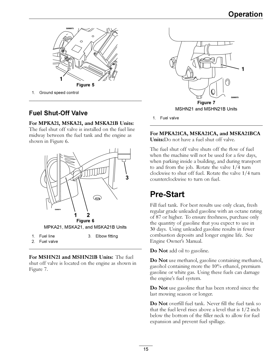 Exmark MPKA21 manual Pre-Start, Fuel Shut-Off Valve 