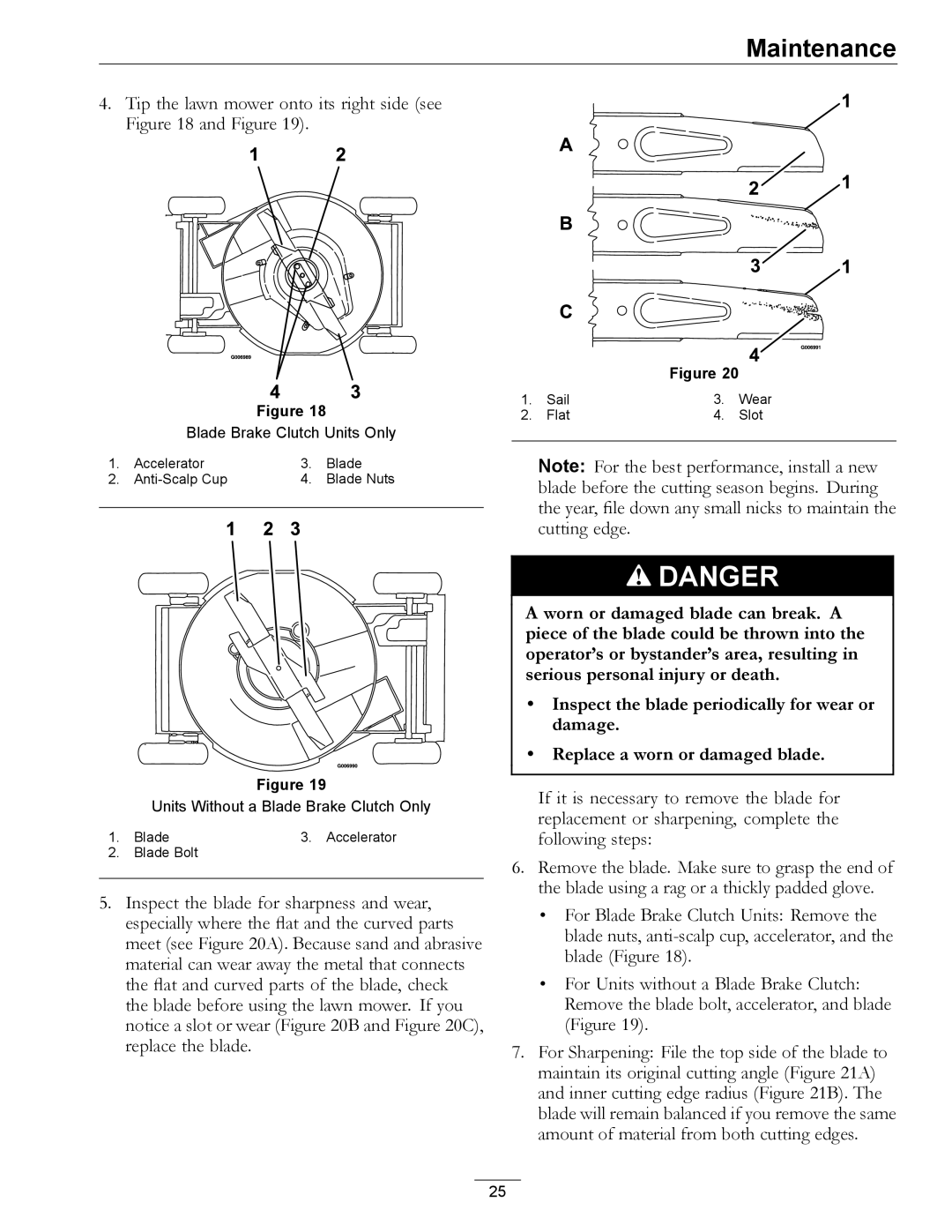 Exmark MPKA21 manual Tip the lawn mower onto its right side see and Figure 