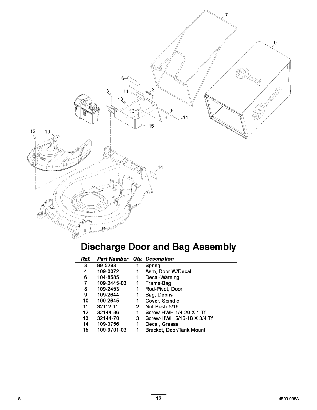 Exmark MSKABBC26 manual Discharge Door and Bag Assembly, Part Number, Description 