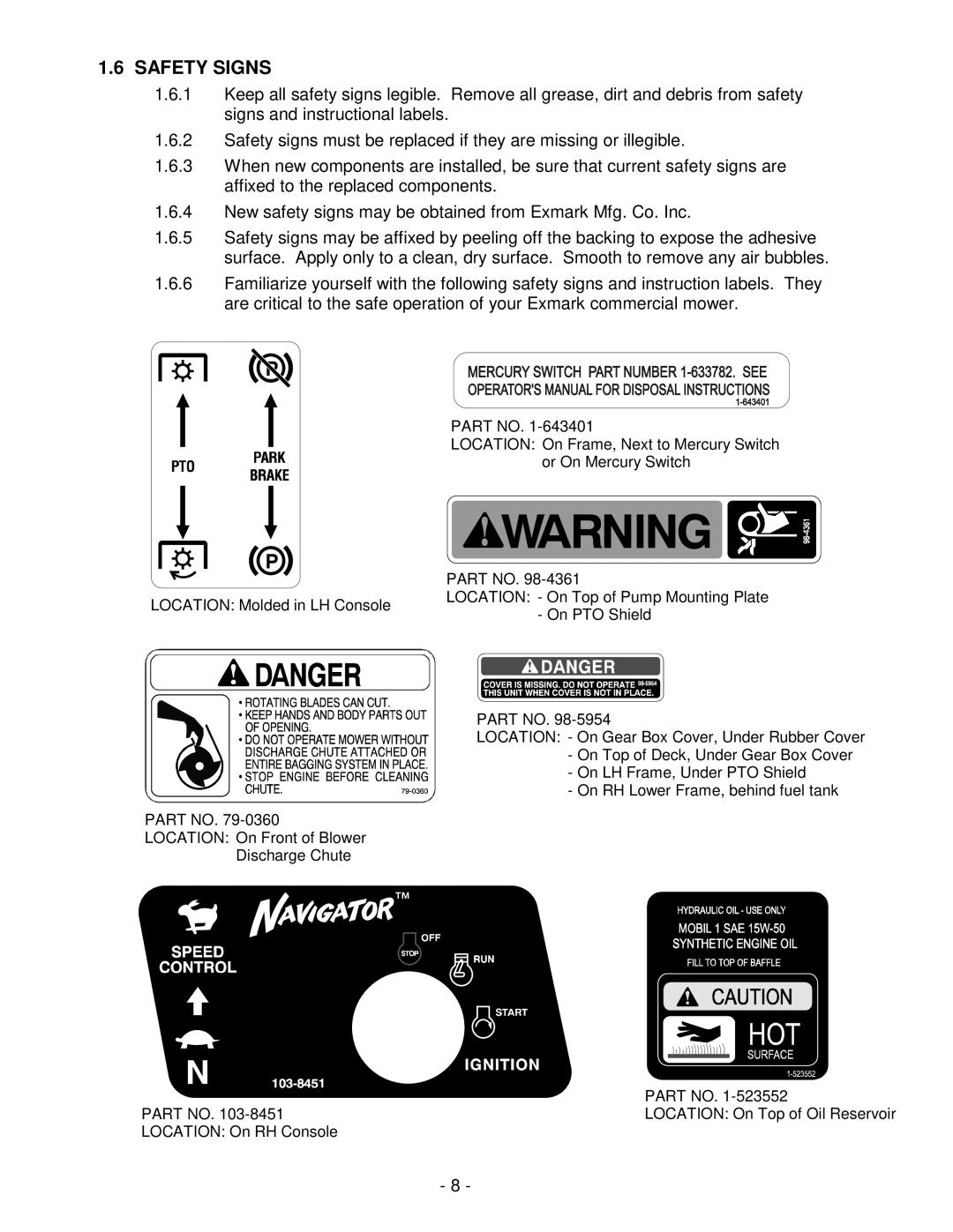 Exmark NAV27KC, NAV20KC manual Safety Signs 