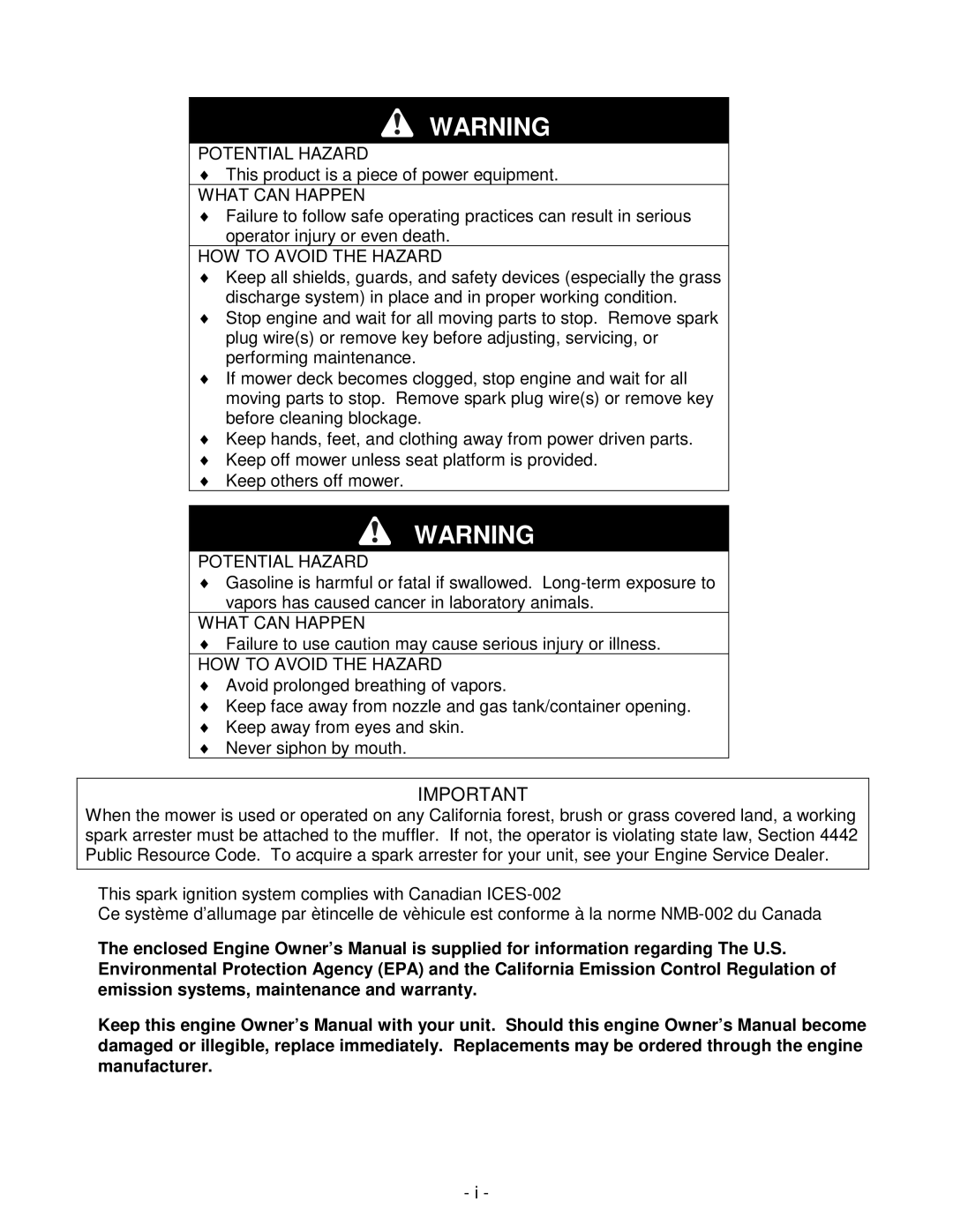 Exmark NAV20KC, NAV27KC manual Potential Hazard 