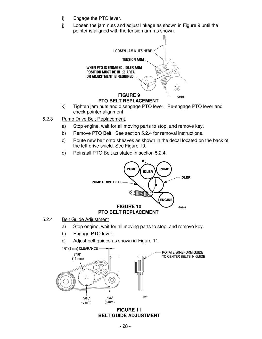 Exmark NAV27KC, NAV20KC manual PTO Belt Replacement, Belt Guide Adjustment 