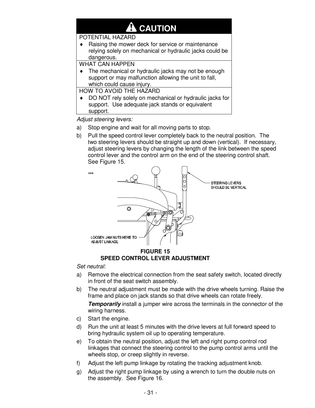 Exmark NAV20KC, NAV27KC manual Adjust steering levers, Speed Control Lever Adjustment 