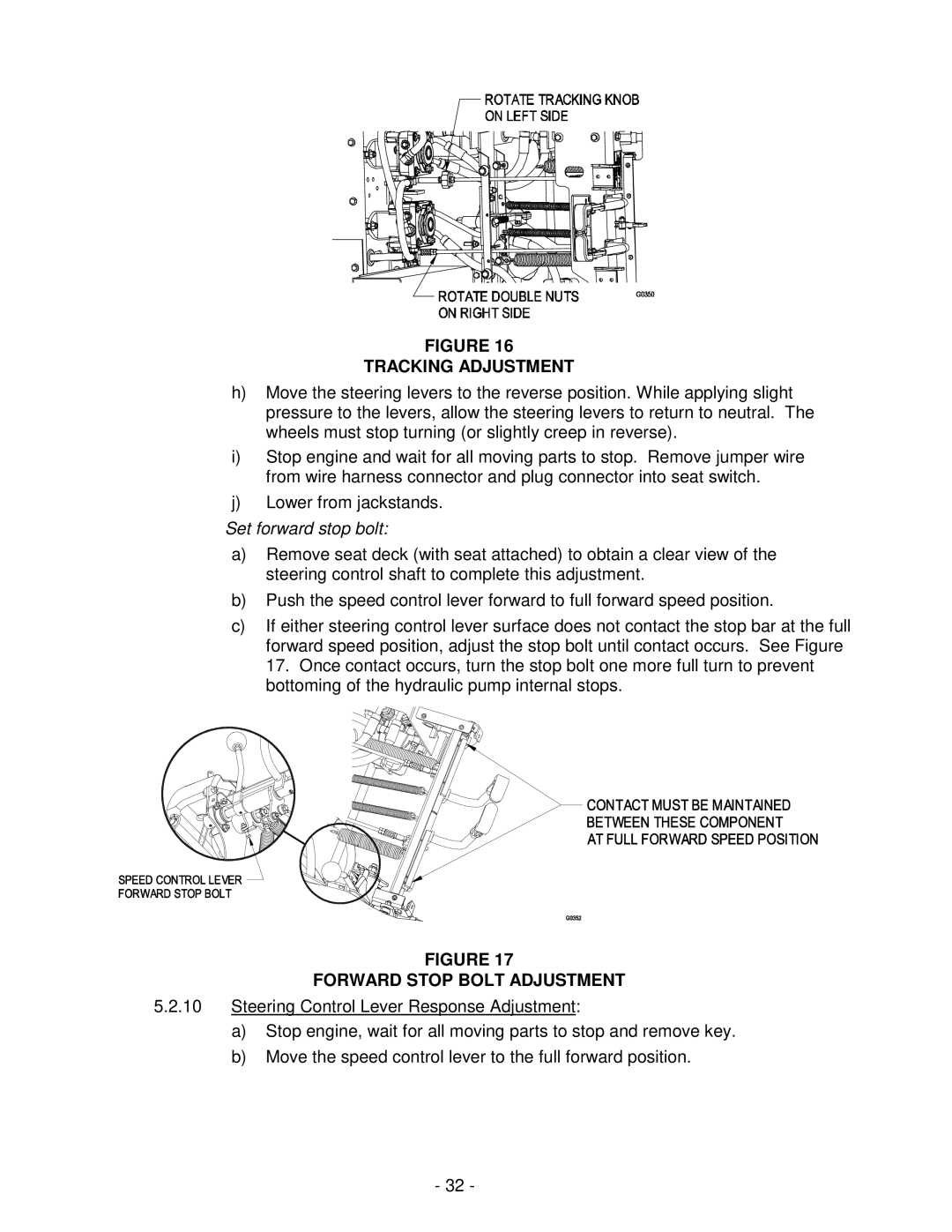 Exmark NAV27KC, NAV20KC manual Tracking Adjustment, Forward Stop Bolt Adjustment 