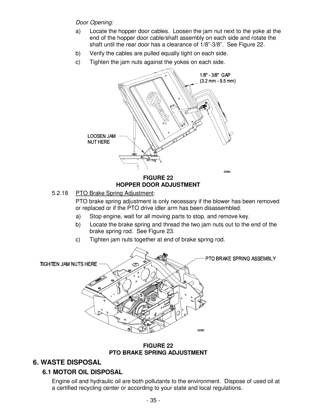 Exmark NAV20KC, NAV27KC manual Waste Disposal, Motor OIL Disposal, PTO Brake Spring Adjustment 