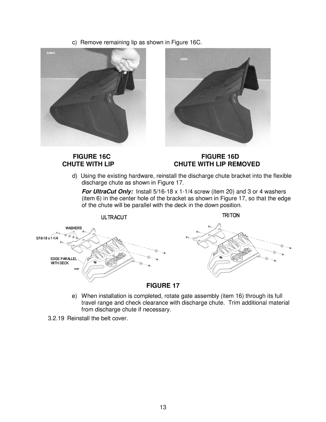 Exmark OCD01 manual Chute with LIP Removed 