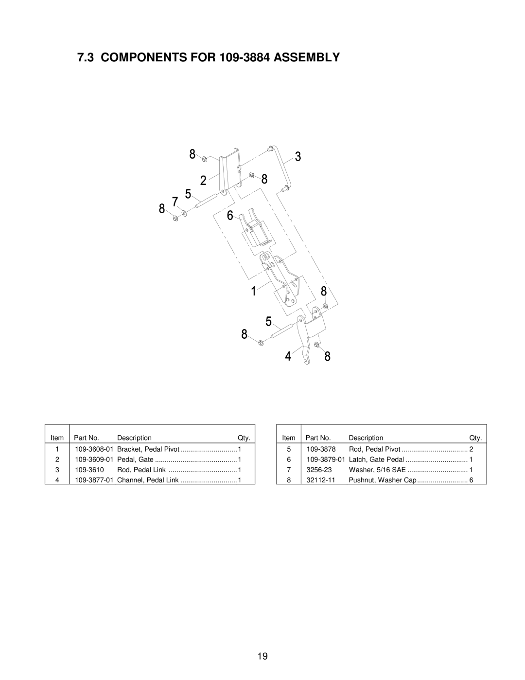 Exmark OCD01 manual Components for 109-3884 Assembly 