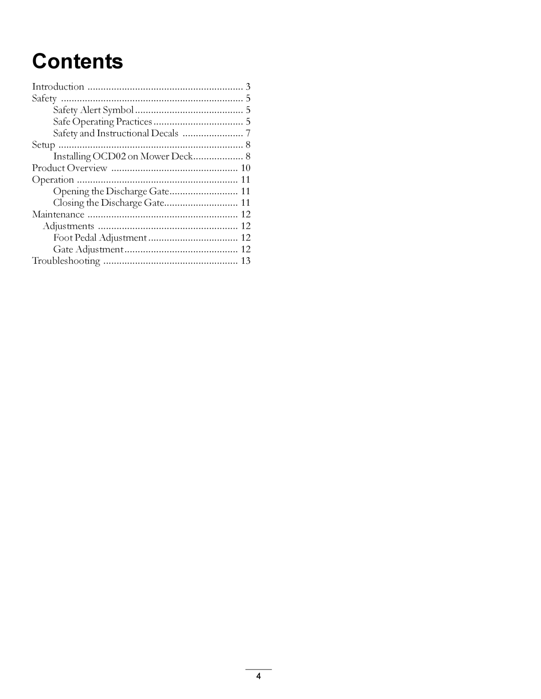 Exmark OCD02 manual Contents 