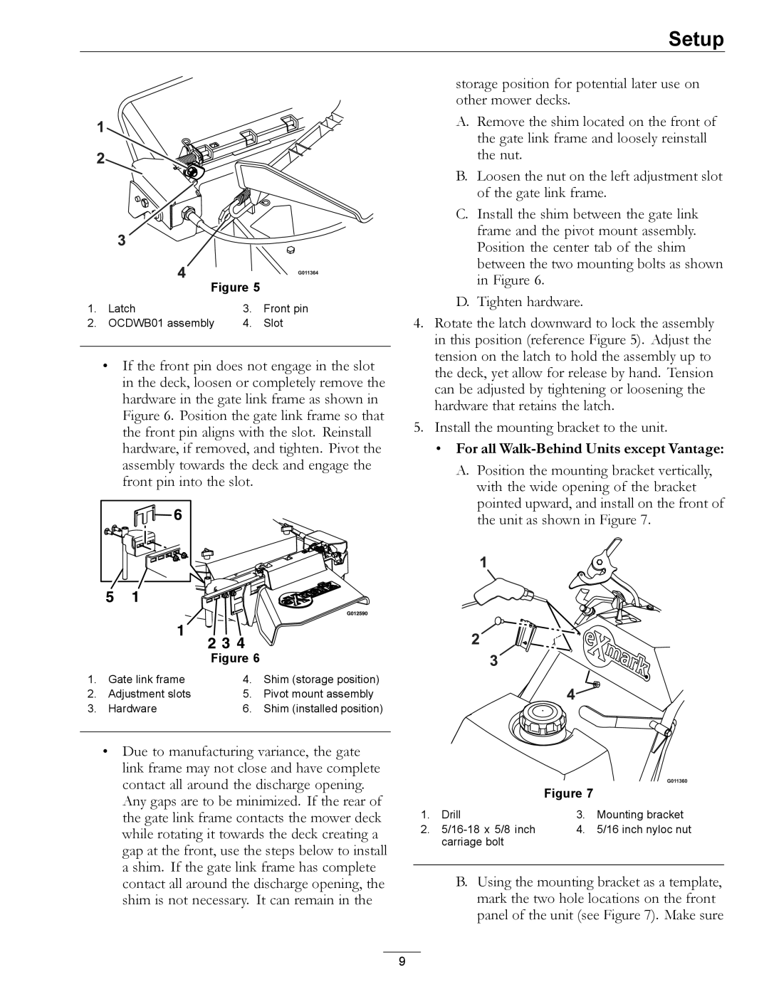 Exmark OCDWB01 manual For all Walk-Behind Units except Vantage 