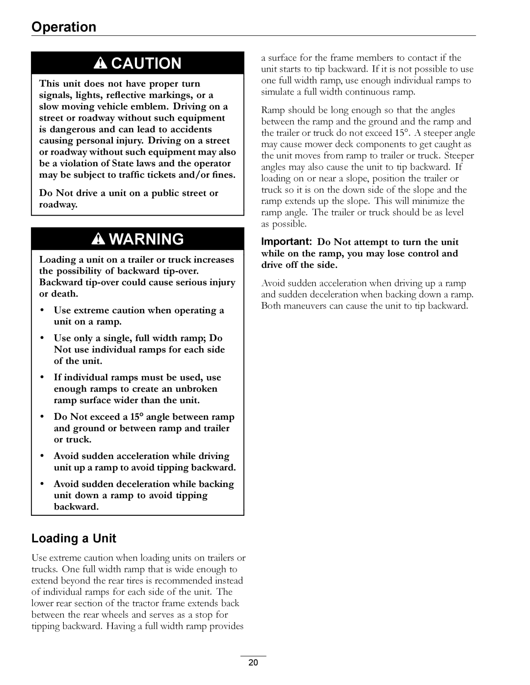 Exmark Phazer manual Loading a Unit 