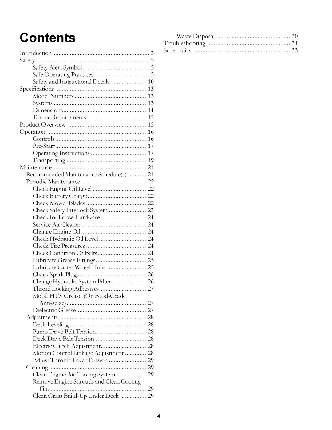 Exmark Phazer manual Contents 