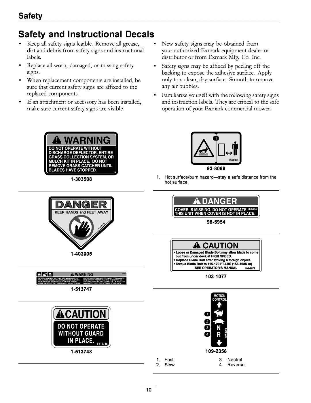 Exmark Phazer manual Safety and Instructional Decals 