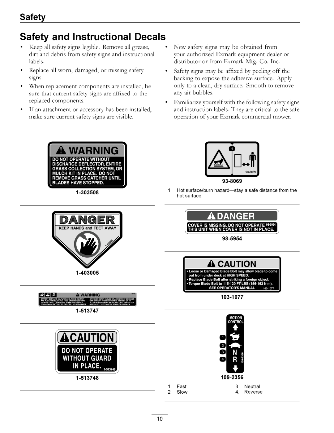 Exmark PHZ19KA343CA manual Safety and Instructional Decals 