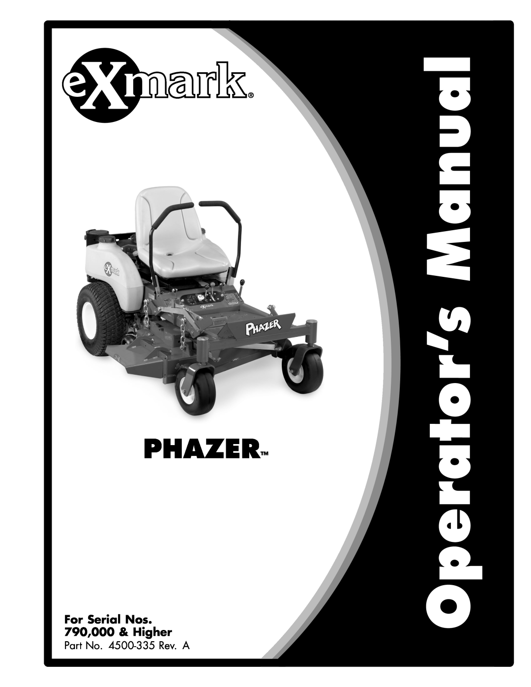 Exmark PHZ19KA343CA manual Phazer, For Serial Nos 790,000 & Higher 