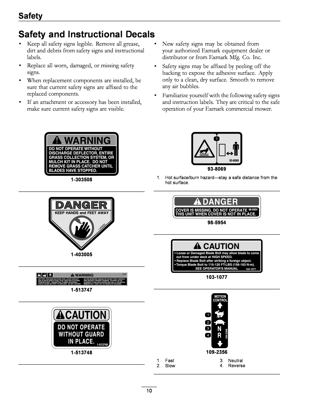 Exmark PHZ19KA343CA manual Safety and Instructional Decals 