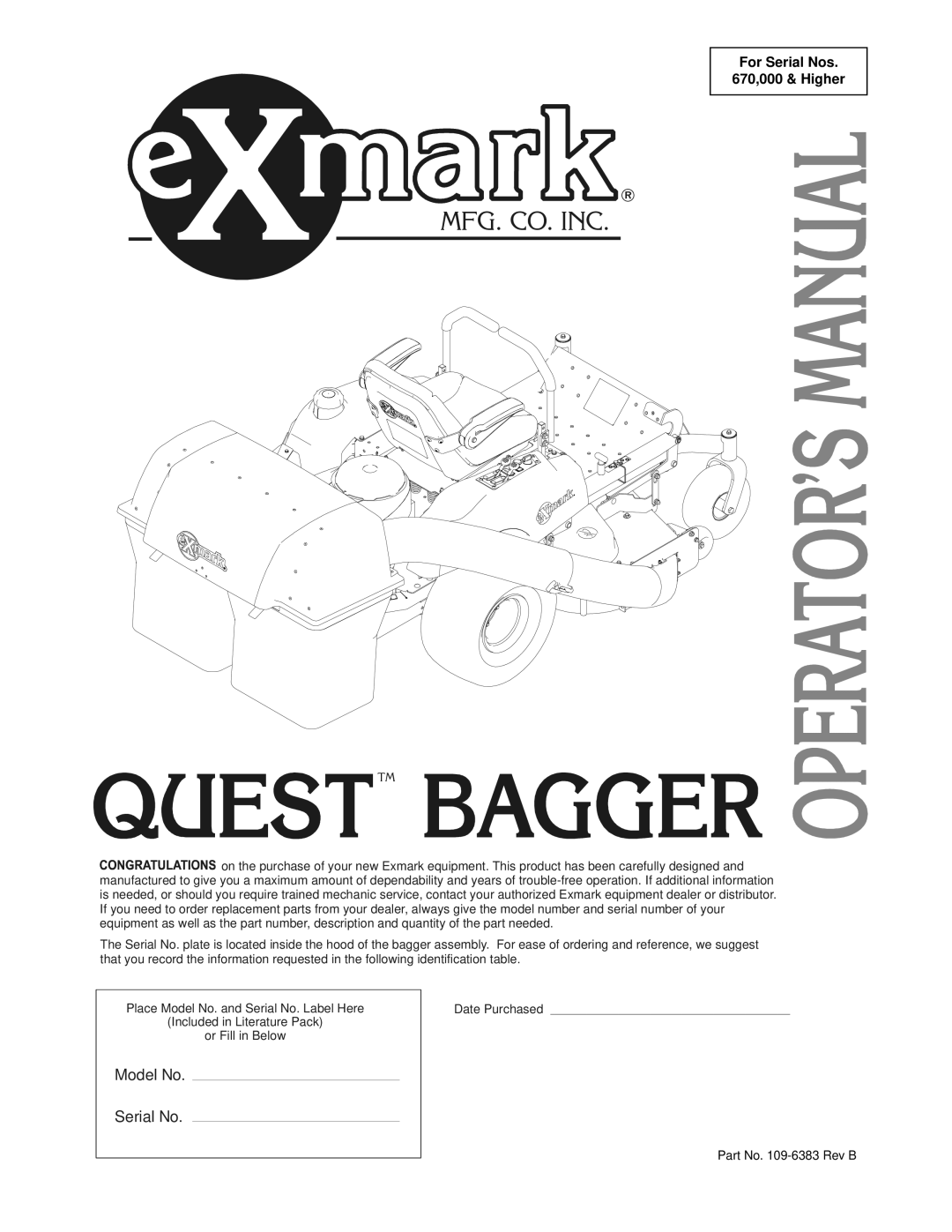 Exmark Quest Bagger manual Mfg. Co. Inc 