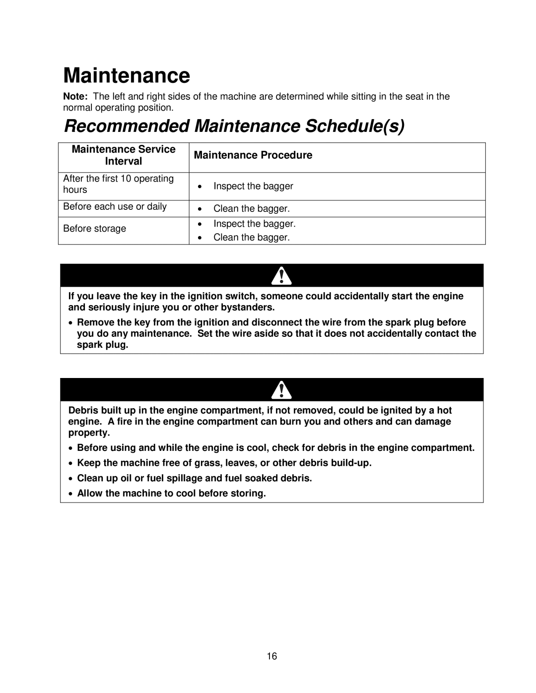 Exmark Quest Bagger manual Maintenance Service Interval, Maintenance Procedure 