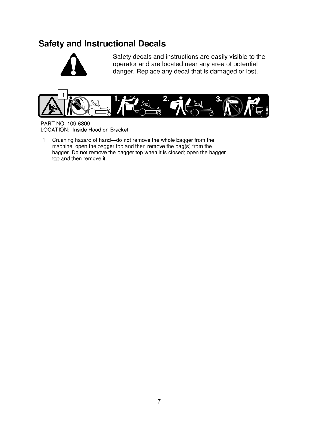 Exmark Quest Bagger manual Safety and Instructional Decals 