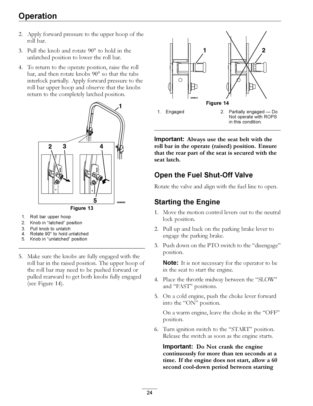 Exmark Series X manual Open the Fuel Shut-Off Valve, Starting the Engine 