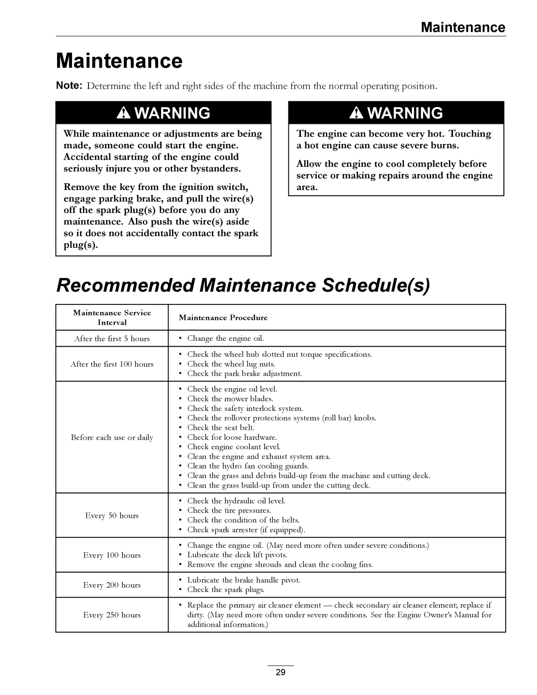 Exmark Series X manual Recommended Maintenance Schedules 