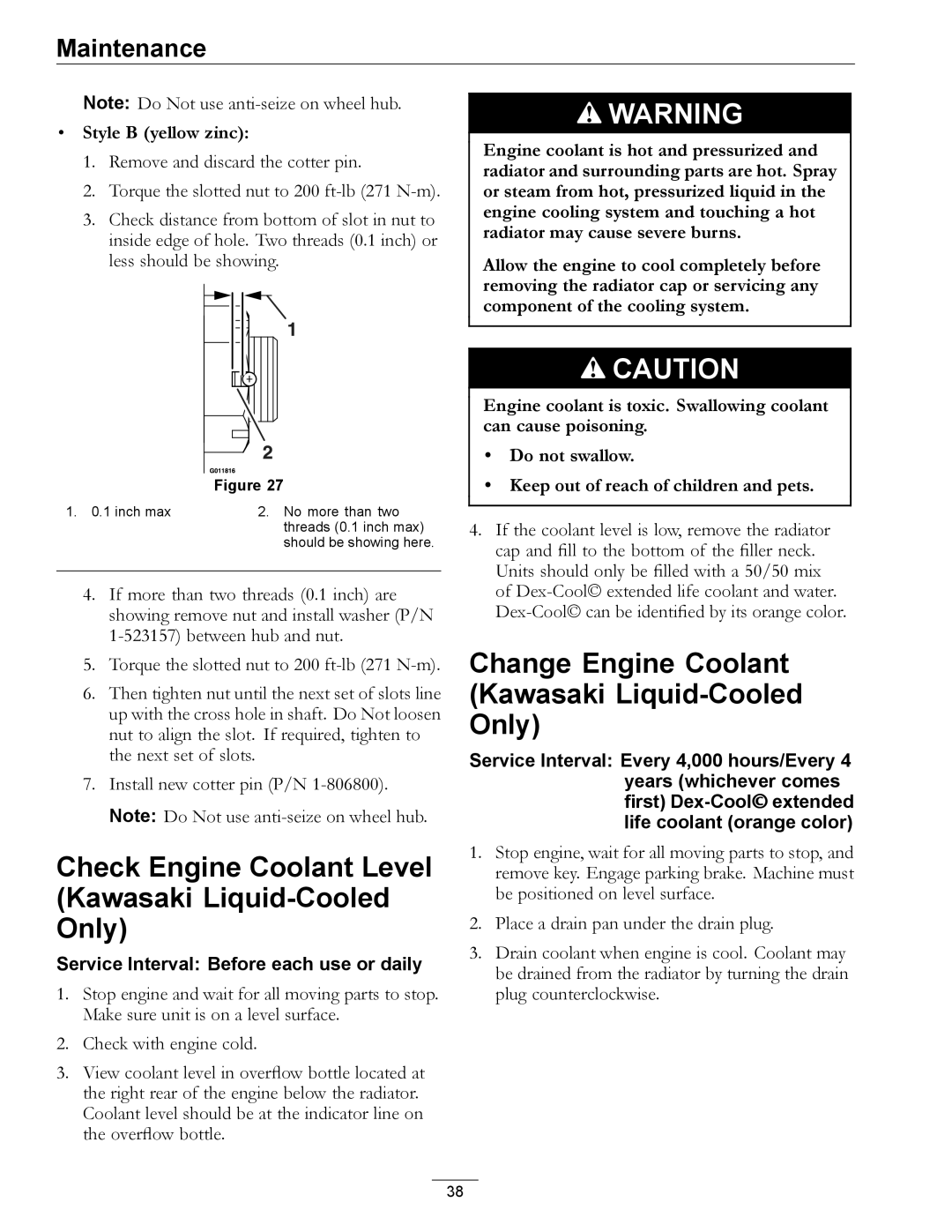 Exmark Series X Check Engine Coolant Level Kawasaki Liquid-Cooled Only, Change Engine Coolant Kawasaki Liquid-Cooled Only 