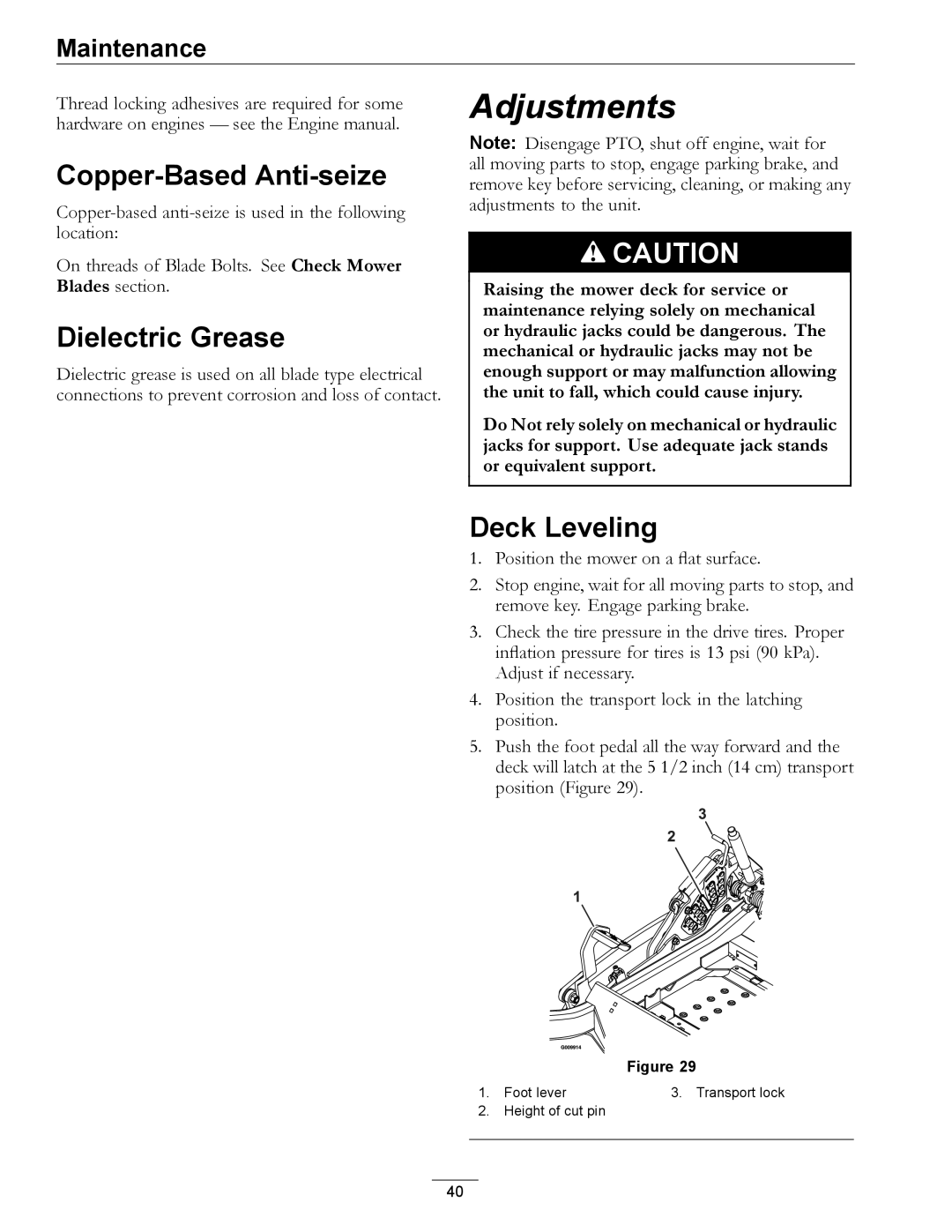 Exmark Series X manual Copper-Based Anti-seize, Dielectric Grease, Deck Leveling 