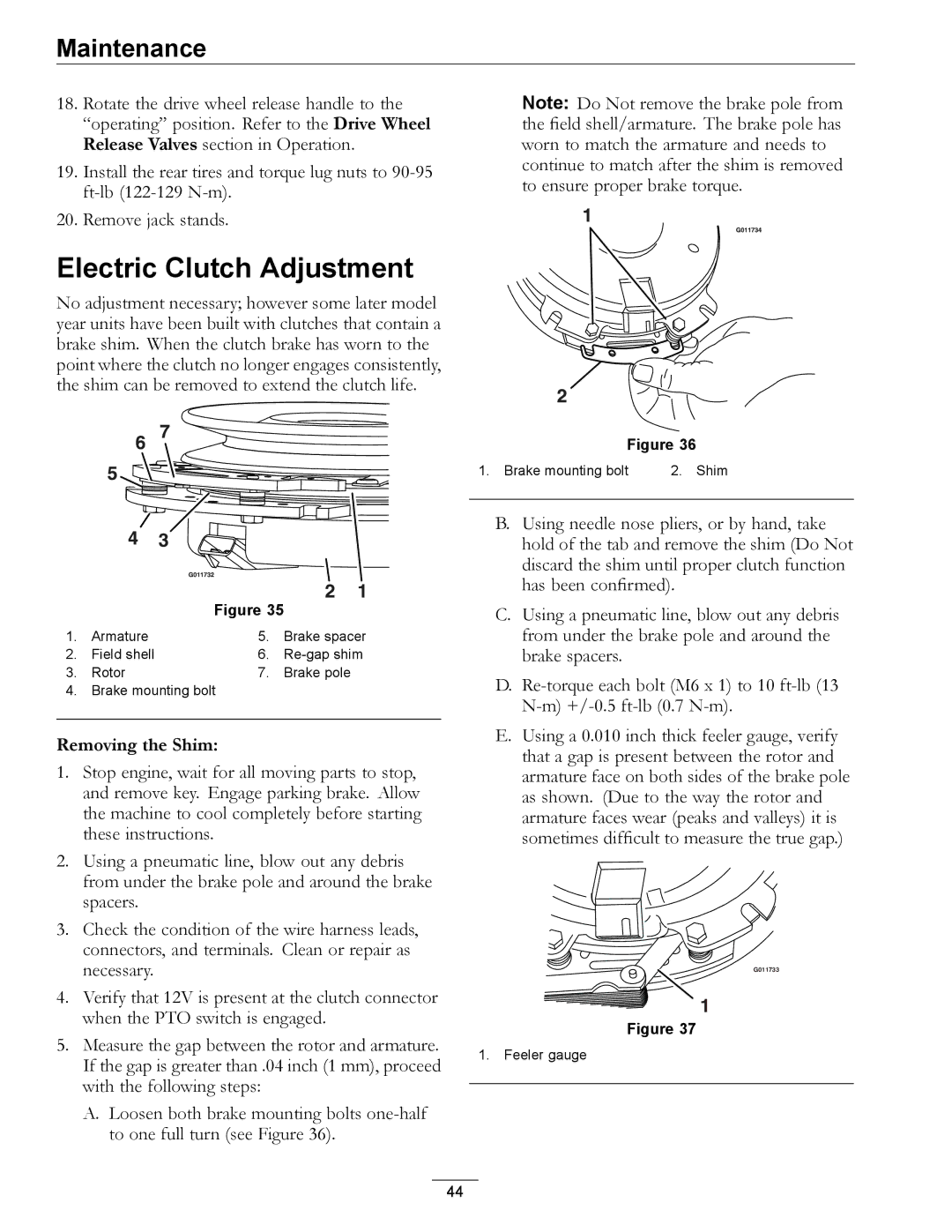 Exmark Series X manual Electric Clutch Adjustment, Removing the Shim 