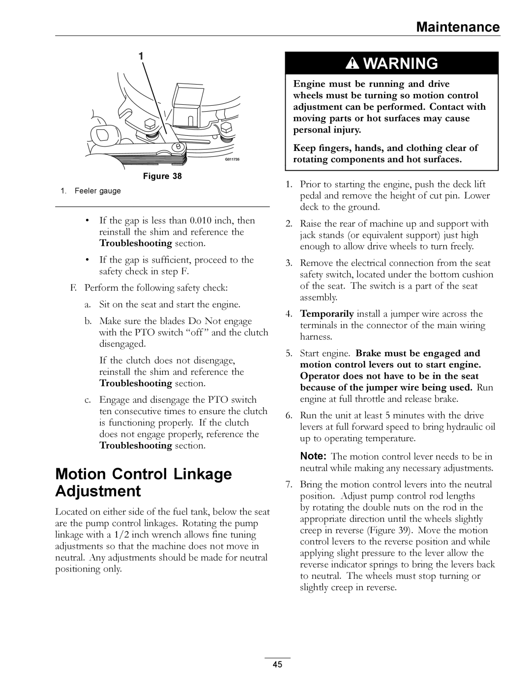 Exmark Series X manual Motion Control Linkage Adjustment 