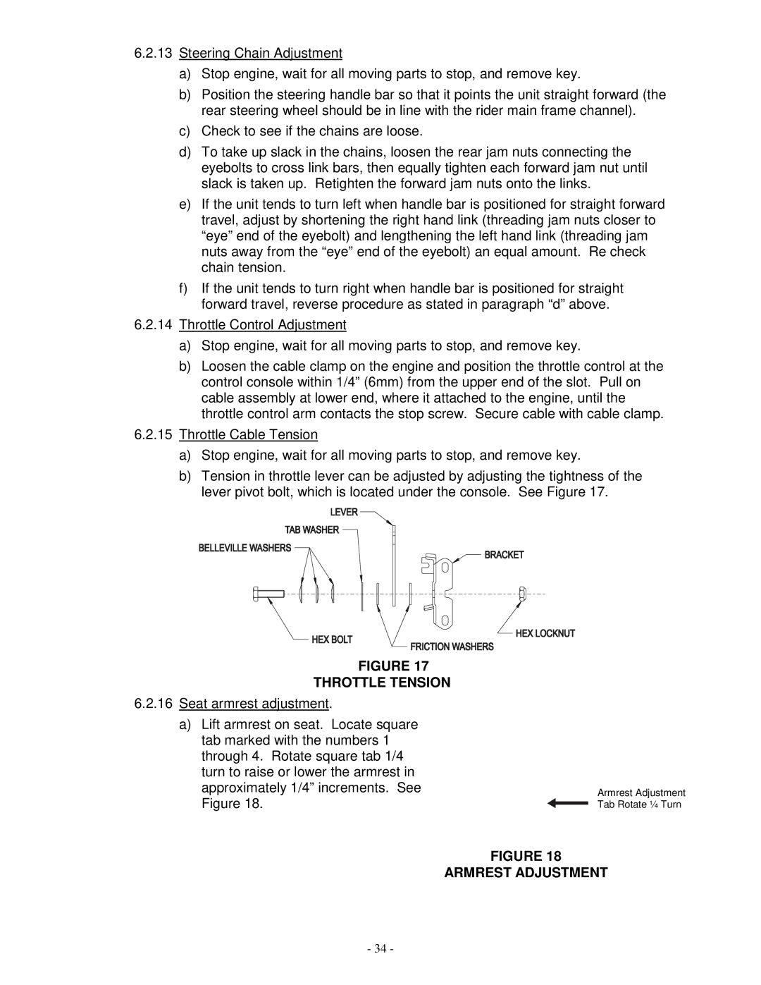 Exmark TR23KC manual Throttle Tension, Armrest Adjustment 