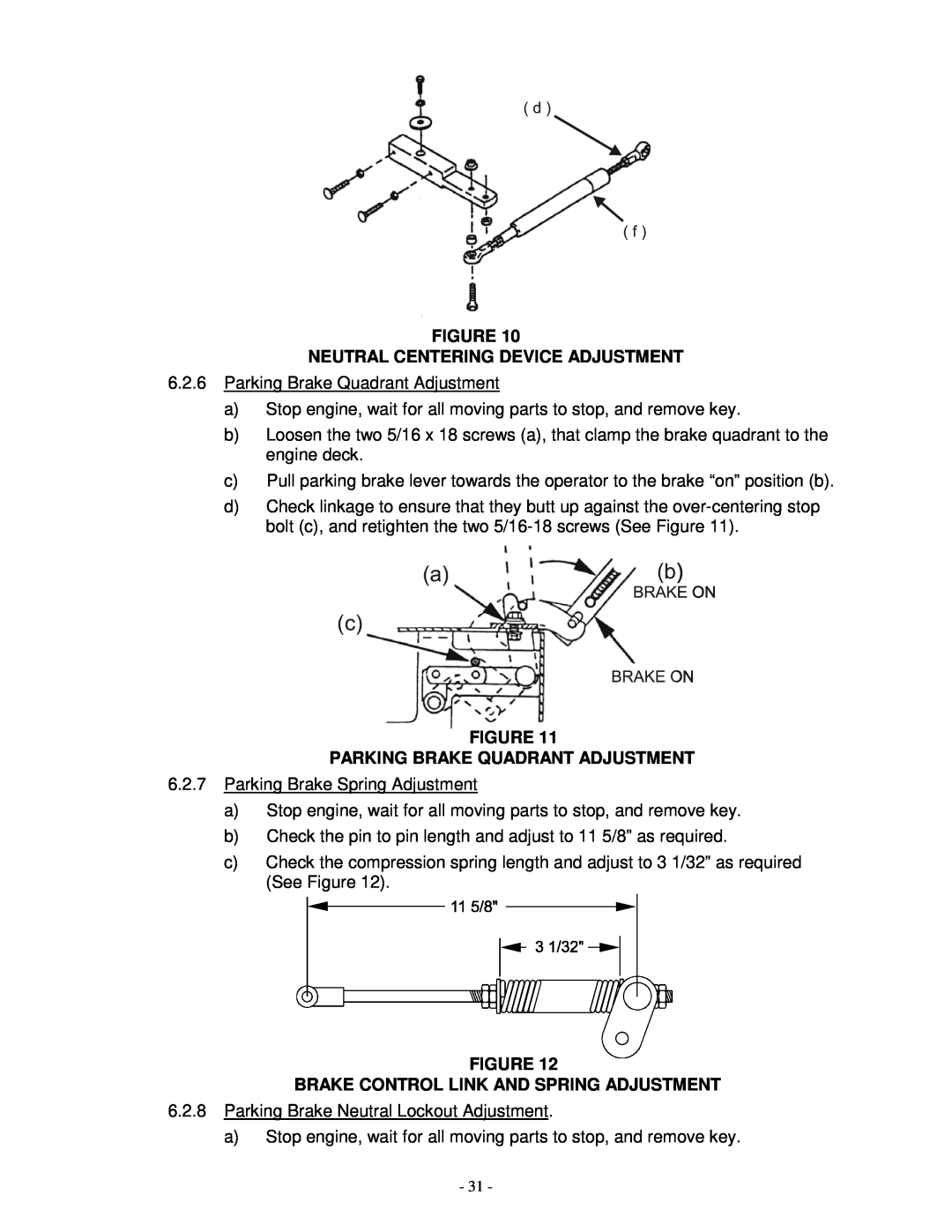 Exmark TR23KC manual Figure Neutral Centering Device Adjustment, Figure Parking Brake Quadrant Adjustment 