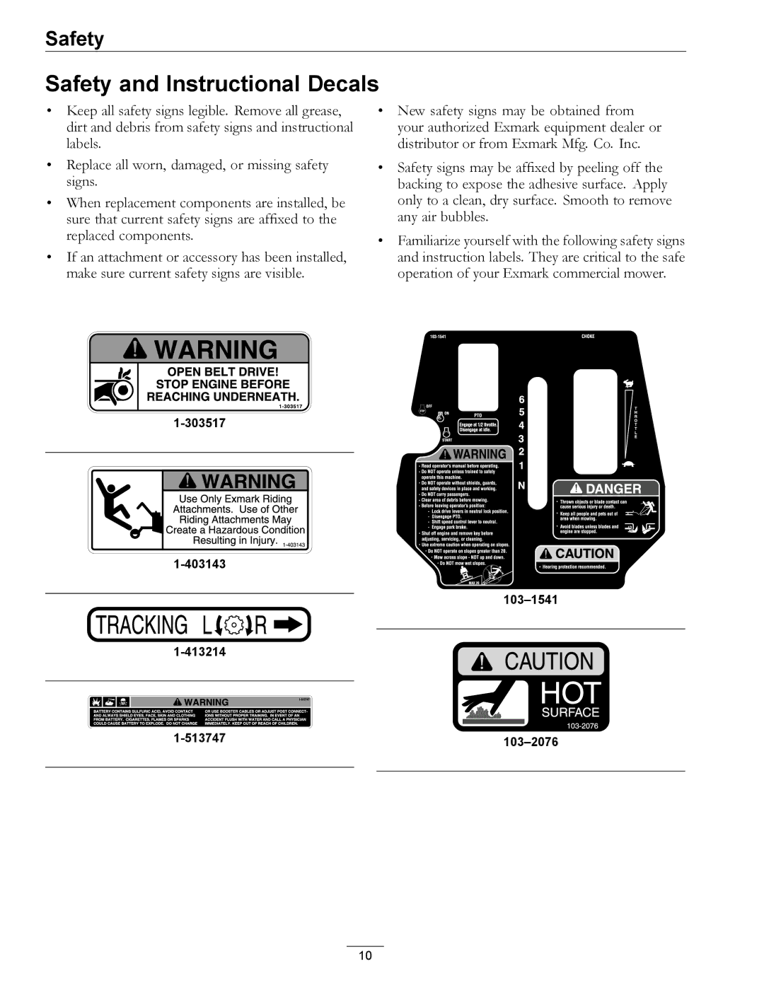 Exmark TT20KCE, TT23KAE manual Safety and Instructional Decals 