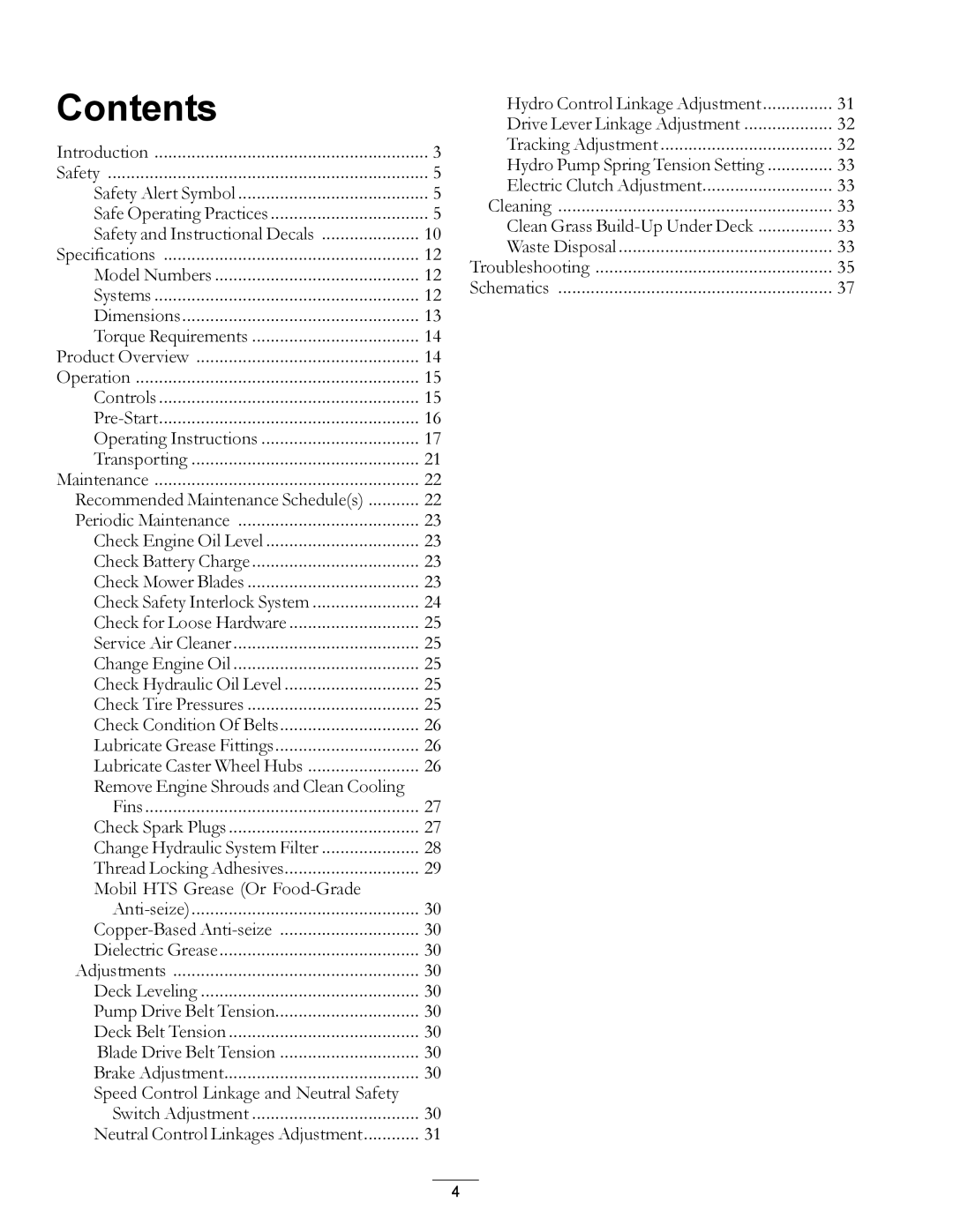 Exmark TT20KCE, TT23KAE manual Contents 