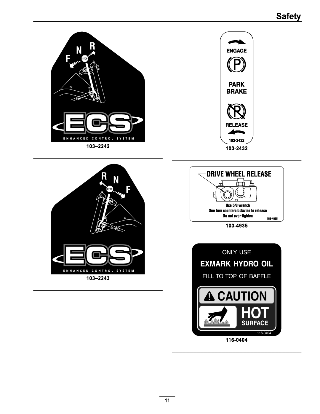 Exmark TT23KAE, TT20KCE manual Safety, 103-2242, 103-2432, 103-4935 103-2243 