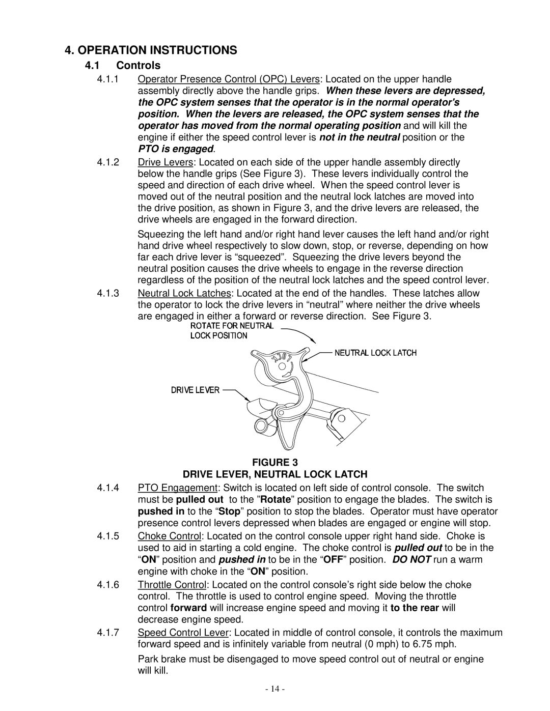 Exmark TT23KCC, TT23KAC, TT20KCC manual Operation Instructions, Drive LEVER, Neutral Lock Latch 